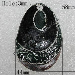 Ceramics Pendants, Teardrop 58x44mm Hole:3mm, Sold by PC