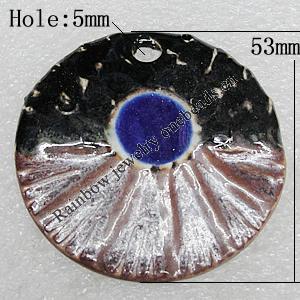 Ceramics Pendants, Flat Round 53mm Hole:5mm, Sold by PC