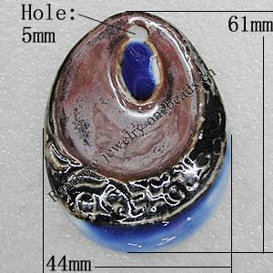 Ceramics Pendants, Teardrop 61x44mm Hole:5mm, Sold by PC
