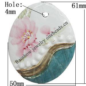 Ceramics Pendants, Teardrop 61x50mm Hole:4mm, Sold by PC