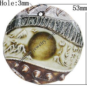 Ceramics Pendants, Flat Round 53mm Hole:3mm, Sold by PC