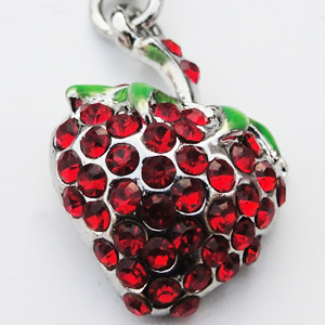 Zinc Alloy Charm/Pendant with Crystal, Nickel-free & Lead-free, A Grade Fruit 21x13mm Hole:2mm, Sold by PC