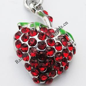 Zinc Alloy Charm/Pendant with Crystal, Nickel-free & Lead-free, A Grade Fruit 21x13mm Hole:2mm, Sold by PC