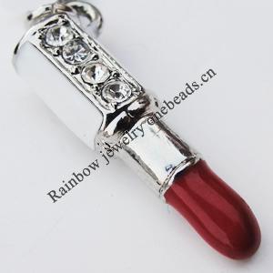 Zinc Alloy Enamel Charm/Pendant with Crystal, Nickel-free & Lead-free, A Grade Lipstick 26x10mm Hole:2mm, Sold by PC