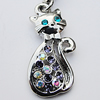 Zinc Alloy Charm/Pendant with Crystal, Nickel-free & Lead-free, A Grade Animal 26x13mm Hole:2mm, Sold by PC