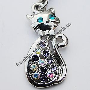 Zinc Alloy Charm/Pendant with Crystal, Nickel-free & Lead-free, A Grade Animal 26x13mm Hole:2mm, Sold by PC
