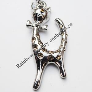 Zinc Alloy Charm/Pendant with Crystal, Nickel-free & Lead-free, A Grade Animal 35x18mm Hole:2mm, Sold by PC