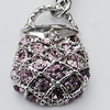 Zinc Alloy Charm/Pendant with Crystal, Nickel-free & Lead-free, A Grade Handbag 20x15mm Hole:2mm, Sold by PC