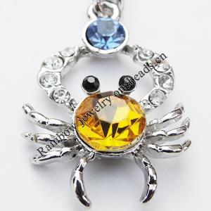 Zinc Alloy Charm/Pendant with Crystal, Nickel-free & Lead-free, A Grade Animal 27x20mm Hole:2mm, Sold by PC