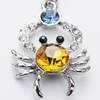 Zinc Alloy Charm/Pendant with Crystal, Nickel-free & Lead-free, A Grade Animal 27x20mm Hole:2mm, Sold by PC