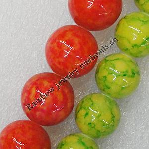 Mountain Jade Beads, Mix Color, Round 18mm Hole:1.5mm, Sold per 16-inch Strand