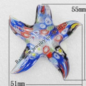 Millefiori Glass Pendants, Star 55x51mm Hole:6mm, Sold by PC