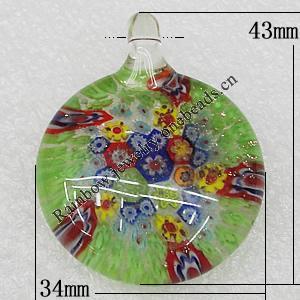 Millefiori Glass Pendants, 43x34mm Hole:3.5mm, Sold by PC