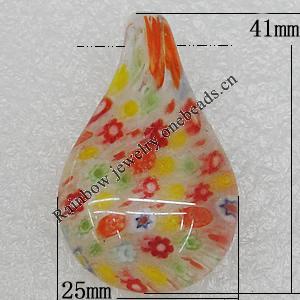 Millefiori Glass Pendants, Leaf 41x25mm Hole:6x5mm, Sold by PC