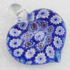 Millefiori Glass Pendants, Heart 55x49.5mm Hole:5mm, Sold by PC