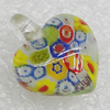 Millefiori Glass Pendants, Heart 21x17mm Hole:3mm, Sold by PC