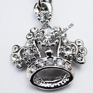 Zinc Alloy Charm/Pendant with Crystal, Nickel-free & Lead-free, A Grade Crown 23x18mm Hole:2mm, Sold by PC