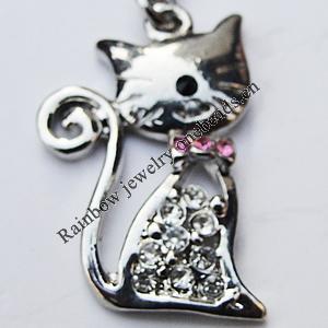 Zinc Alloy Charm/Pendant with Crystal, Nickel-free & Lead-free, A Grade Animal 17x26mm Hole:2mm, Sold by PC