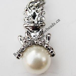 Zinc Alloy Charm/Pendant with Pearl, Nickel-free & Lead-free, A Grade Animal 22x11mm Hole:2mm, Sold by PC