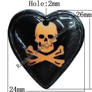 Resin Pendants, Heart 26x24mm Hole:2.5mm, Sold by Bag