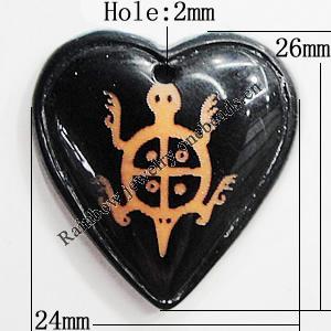 Resin Pendants, Heart 26x24mm Hole:2.5mm, Sold by Bag