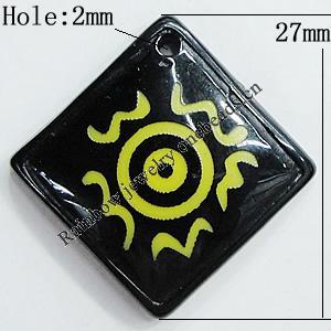 Resin Pendants, Diamond 27mm Hole:2mm, Sold by Bag