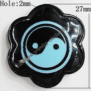 Resin Pendants, Flower 27mm Hole:2mm, Sold by Bag