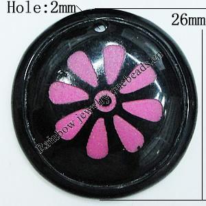 Resin Pendants, Flat Round 26mm Hole:2mm, Sold by Bag