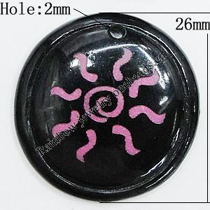 Resin Pendants, Flat Round 26mm Hole:2mm, Sold by Bag