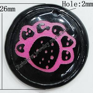 Resin Pendants, Flat Round 26mm Hole:2mm, Sold by Bag