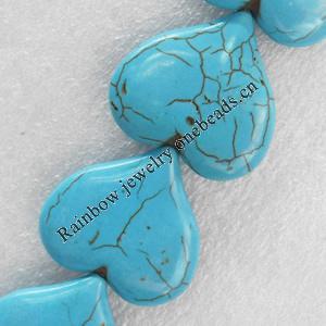 Turquoise Beads, Heart, 35x32mm, Hole:Approx 1mm, Sold by PC