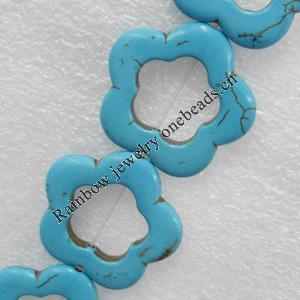 Turquoise Beads, Flower, O:34mm I:18mm, Hole:Approx 1mm, Sold by PC