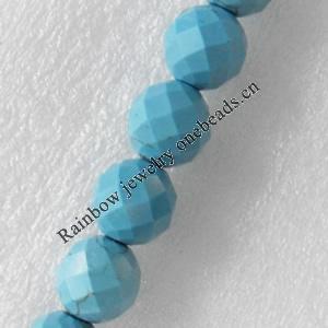 Turquoise Beads, Faceted Round, 6mm, Hole:Approx 1mm, Sold by PC