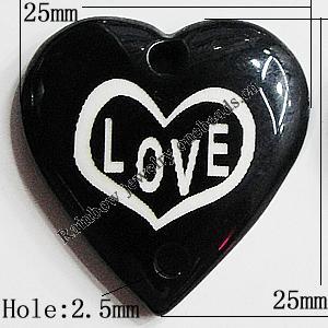 Resin Connectors, Heart 25x25mm Hole:2.5mm, Sold by Bag