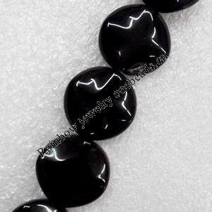 Black Agate Beads, Flat Round, 20mm, Hole:Approx 1mm, Sold per 16-inch Strand