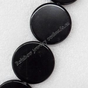 Black Agate Beads, Flat Round, 20x6mm, Hole:Approx 1mm, Sold per 16-inch Strand