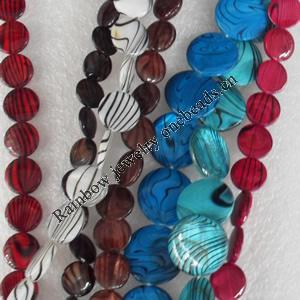 Shell Beads, Flat Round, Mix Colour, 15mm, Hole:Approx 1mm, Length:16-inch, Sold by Group