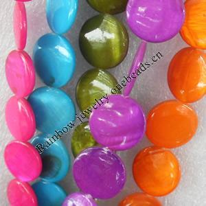 Shell Beads, Flat Round, Mix Colour, 15mm, Hole:Approx 1mm, Length:16-inch, Sold by Group