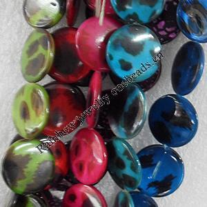 Shell Beads, Flat Round, Mix Colour, 30mm, Hole:Approx 1mm, Length:16-inch, Sold by Group