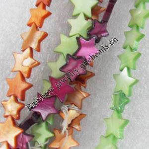 Shell Beads, Star, Mix Colour, 12mm, Hole:Approx 1mm, Length:16-inch, Sold by Group