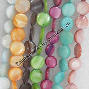 Shell Beads, Flat Round, Mix Colour, 11mm, Hole:Approx 1mm, Length:16-inch, Sold by Group