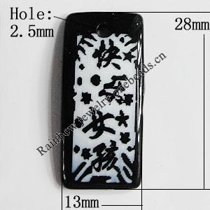 Resin Pendants, Rectangle 28x13mm Hole:2.5mm, Sold by Bag