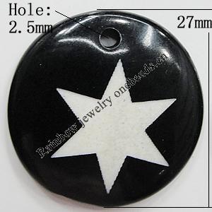 Resin Pendants, Flat Round 27mm Hole:2.5mm, Sold by Bag