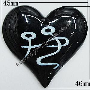Resin Pendants, Heart 45x46mm Hole:3mm, Sold by Bag