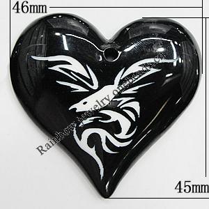 Resin Pendants, Heart 45x46mm Hole:3mm, Sold by Bag