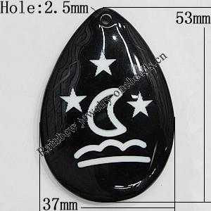 Resin Pendants, Teardrop 53x37mm Hole:2.5mm, Sold by Bag