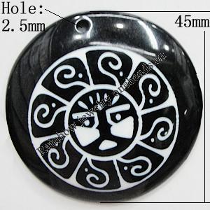 Resin Pendants, Flat Round 45mm Hole:2.5mm, Sold by Bag
