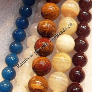 Gemstone Beads, Round, Mix Colour, 10mm, Hole:Approx:1mm, Sold per 16-inch Strand