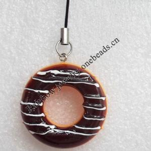 Mobile Decoration, Resin Pendant, Biscuit, Pendant: about 38mm wide, Rope: about 6cm, Sold by Dozen