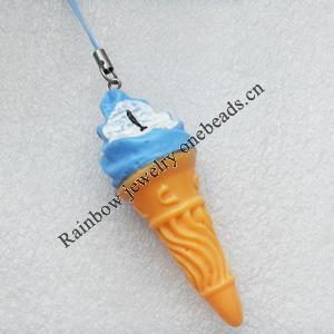Mobile Decoration, Resin Pendant, Ice Cream, Pendant: about 25mm wide, Rope: about 6cm, Sold by Dozen